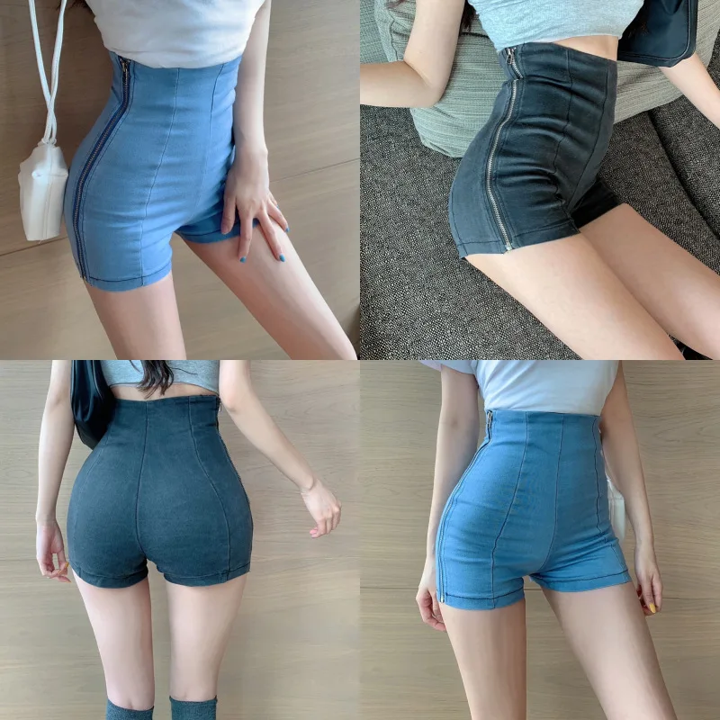 

Side Zipper High Waist Shorts Women Solid Color Denim Short Pants Female Korean Fashion New Bottoms Streetwear