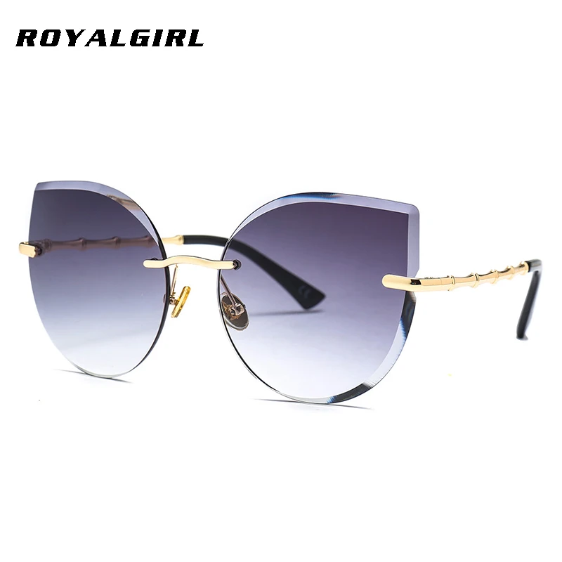 ROYAL GIRL Luxury Cat Eye Sunglasses Women  Brand Designer Rimless Sun Glasses Female Pink Brown Metal Frame Eyewear ss016 cat schield royal babies