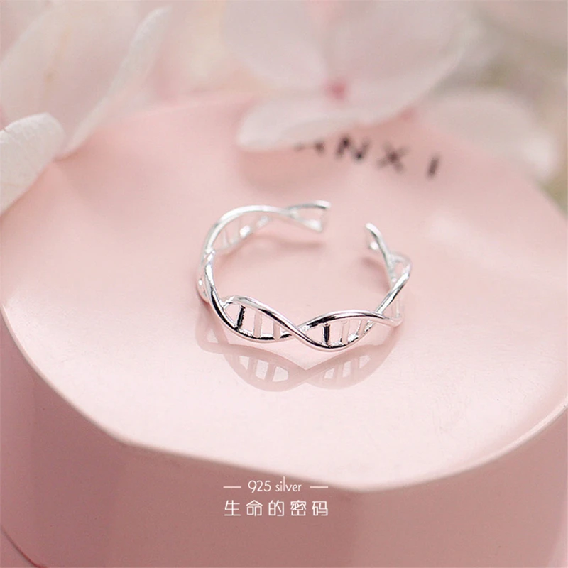 Женское серебряное кольцо с Двойной спиралью DNA регулируемое ювелирное изделие