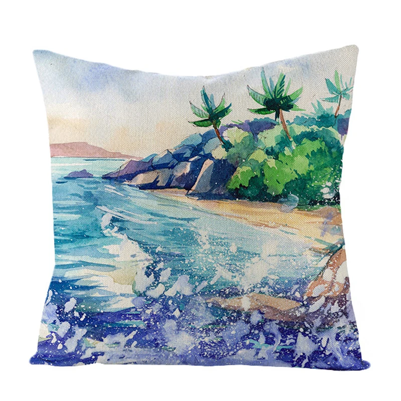 Summer Beach Coconut Tree Print Decorative Pillow Case Blue Throw Pillowcase Seaside Vacation Home Linen Cushion Cover 45X45CM | Дом и сад