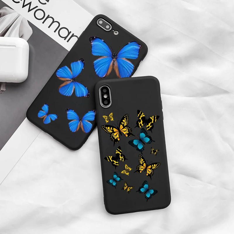 

Cute Blue Butterfly TPU Phone Case for iphone 11 Pro Max cover Soft Case for iphone XR XS MAX X 6 6s 7 8 Plus black shell