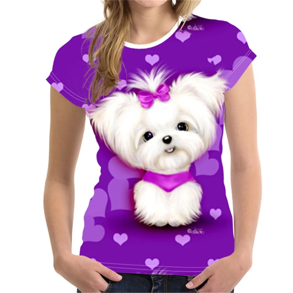 

Cartoon Cute Dog Print Digital T-shirt Women Simple Elegant Fashion O collar 2022 Summer Short Sleeve Lovely Pullover Lady Tees