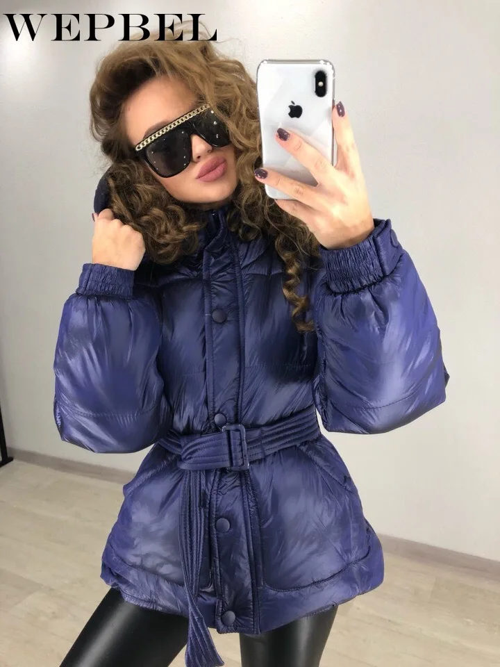 

WEPBEL Fashion Down Jacket Women Winter Pretty Girls Outerwear Coat With Belt