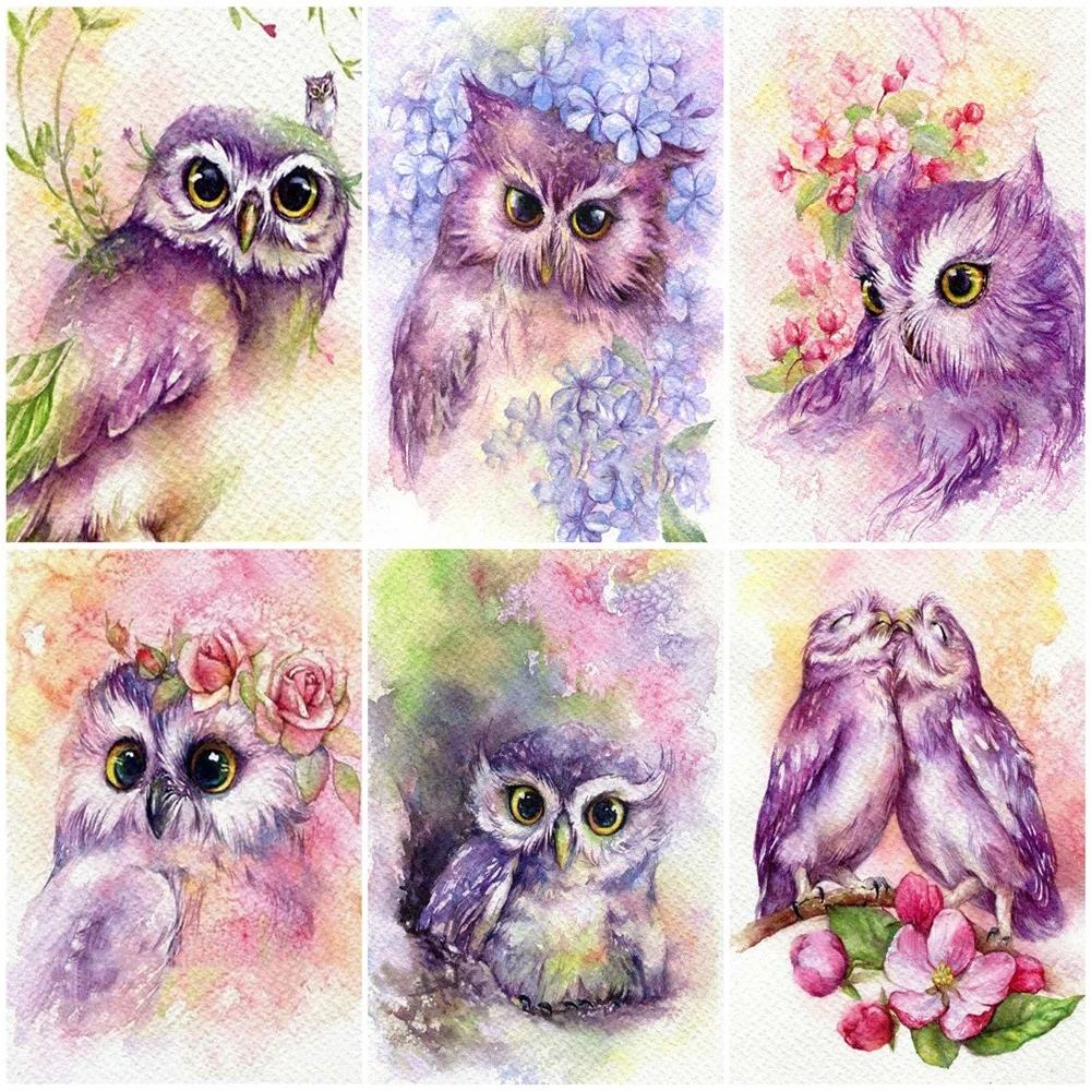 

HUACAN Full Square Diamond Painting Animal Owl Mosaic Rhinestone Cross Stitch Cartoon Mosaic Diamond Home Decoration