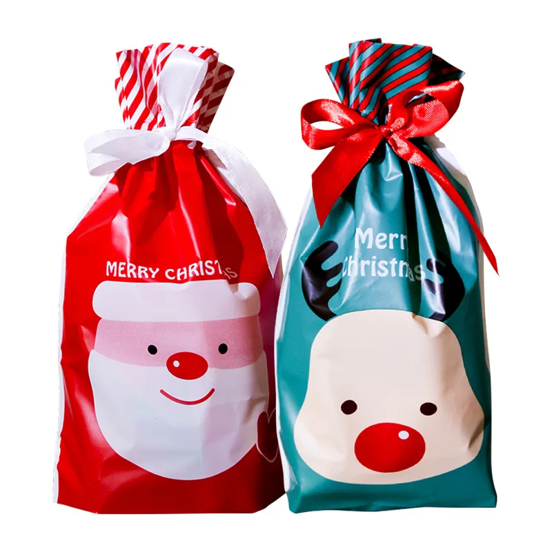 

2/10pcs Christmas Gift Bags with Drawstring Candy Bags Santa Claus Elk Snack Storage Bags Gift Wrapping Package Bags for Party
