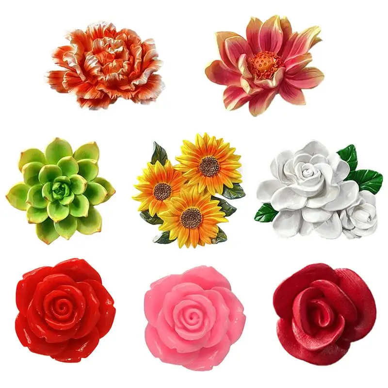 

8pcs hot selling Mini Decorative Resin flowers Fridge Stickers 3D Resin Fruits Fridge Magnets for Home Decoration