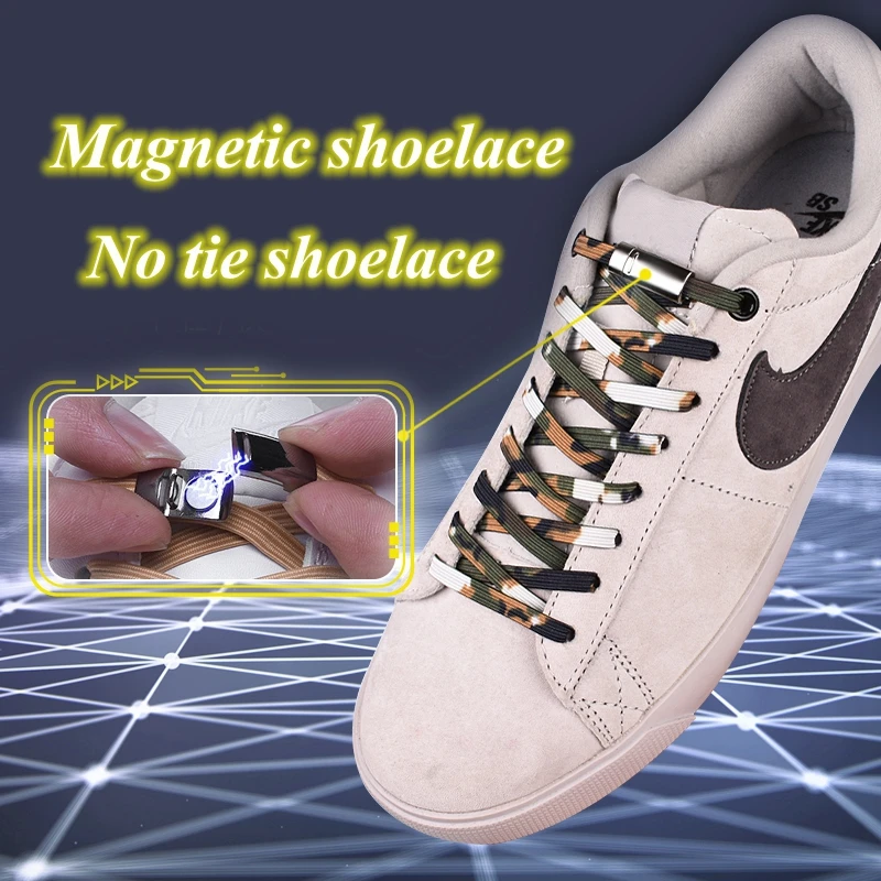 

No Tie Shoelaces Locking Quick Flat Elastic Shoelace Child Adult Unisex Safety Leisure Sneakers Lazy Laces Magnetic Metal