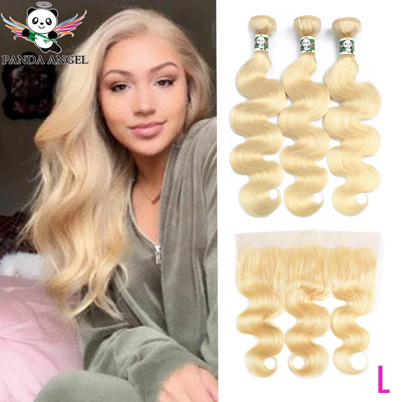 Панда 613 светлые прямые 13*4 кружева фронтальной части с пряди Remy человеческих волос цвета блонд на 613 пряди с закрытием