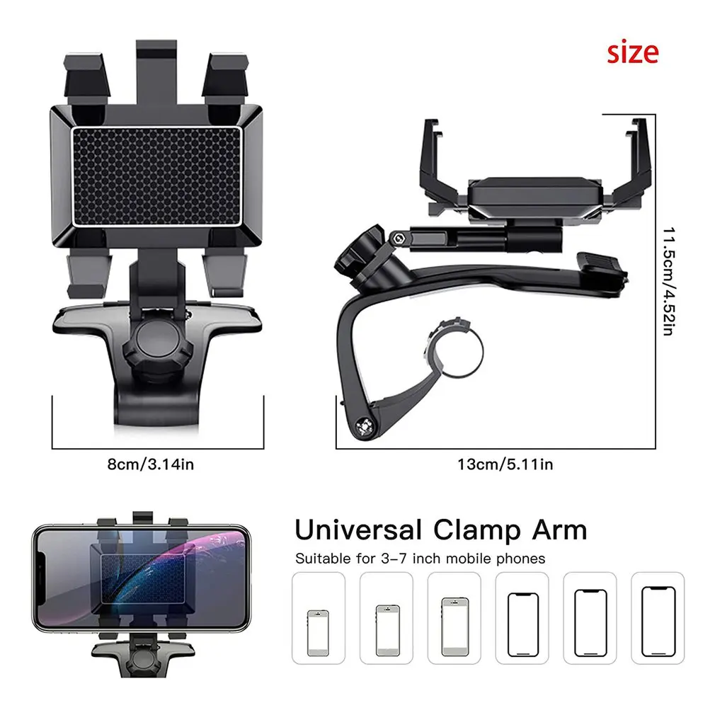 

Car Multifunctional Mobile Phone Bracket 1200 Degree Sun Visor Mirror Dashboard Mount GPS Stand Phone Holder With Parking Card