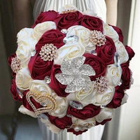 hot selling 1pclot burgundy large size bridal bridesmaid wedding diamond bouquet