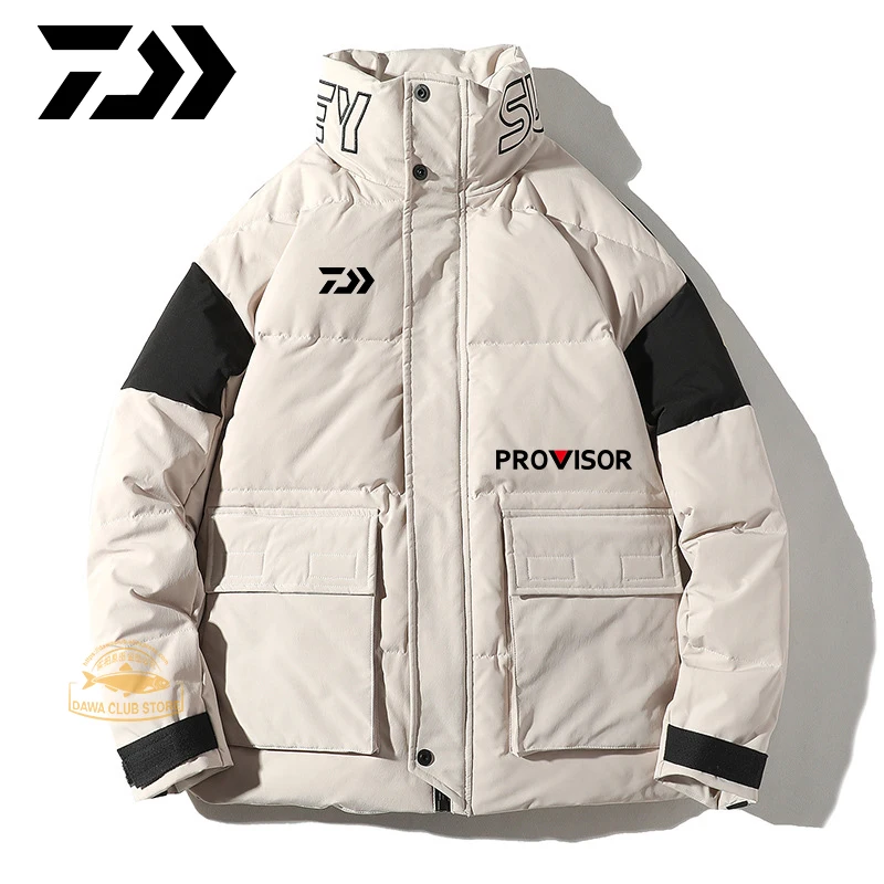 Daiwa Winter Fishing Jacket Men White Duck Down Warm Hooded Coats Mens Outwear Windbreaker Thicken Parkas 3XL Fishing Clothes