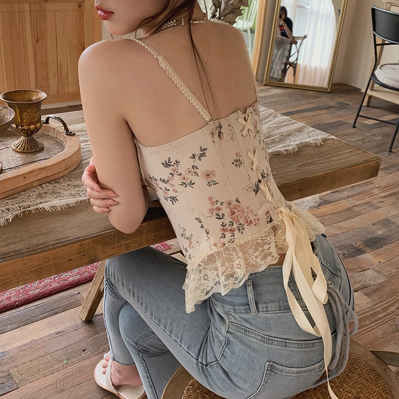 Цветочный бюстье укороченный топ женский без рукавов сексуальный корсет