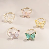 popular crystal butterfly ring cute copper animal moving wedding cocktail adjustable finger rings one piece y15804