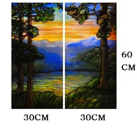 FJ004 30CMX60CMX2pcs Пейзажная живопись, стеклянная пленка, витражное окно, непрозрачная пленка, самоклеющаяся/статическая пленка для квадратного окна, изготовление на заказ - Цвет: FJ004 30CMX60CMX2pcs