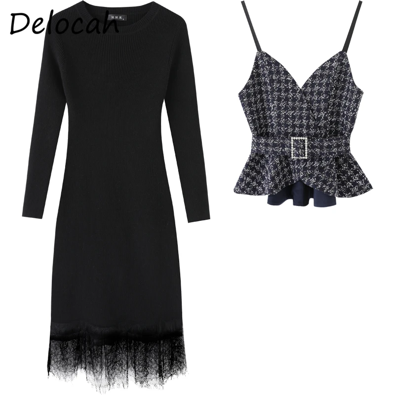

Delocah Women Summer Fashion Runway2 PiecesSet Sexy Cami Vest + Long Sleeve Elegant Slim Midi Dresses TwoPiecesSuits 2021