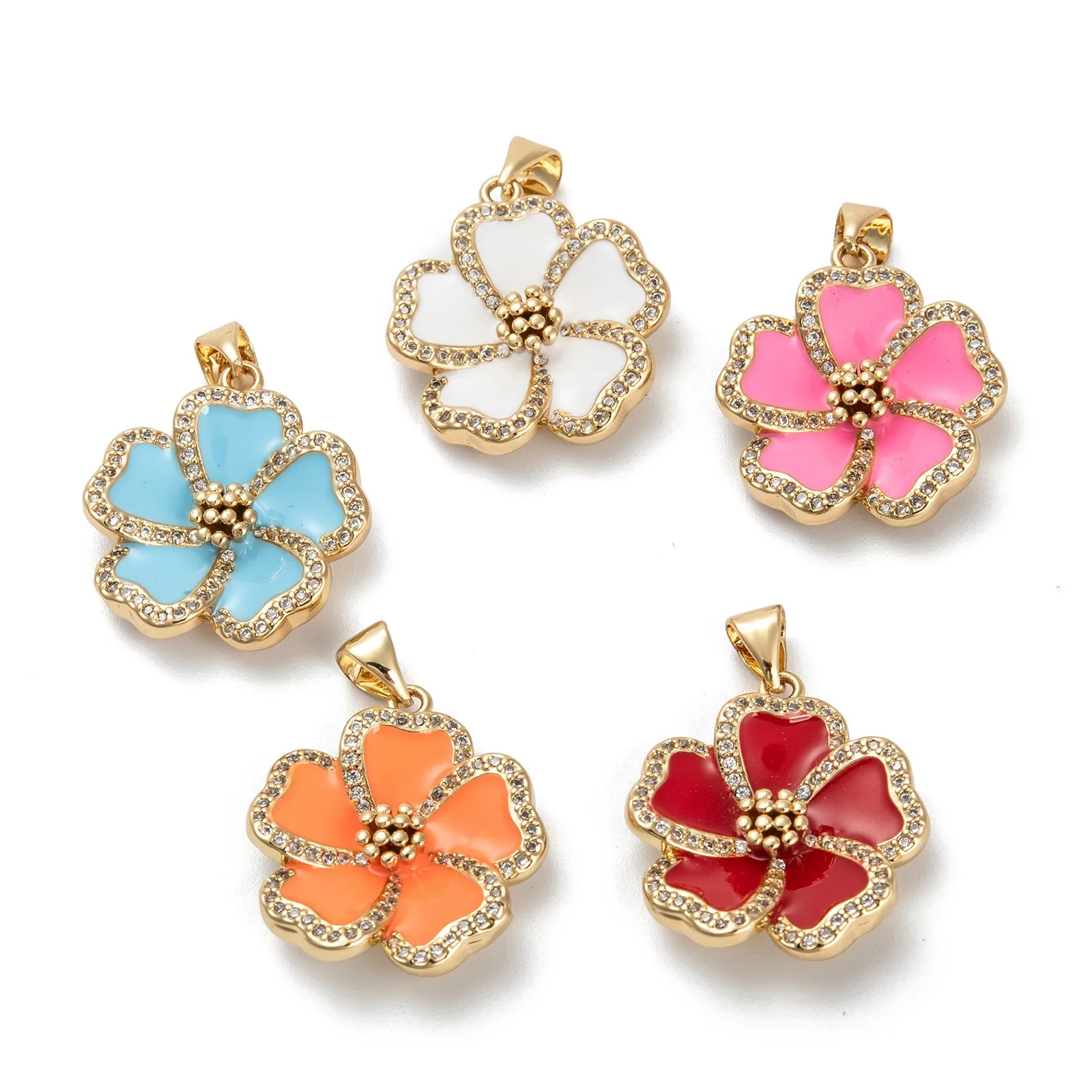 

10pcs/Lot 22x20mm Cubic Zirconia Flower Pendants Metal Enamel Earring Charms for Bracelet Necklace DIY Jewelry Making Supplies
