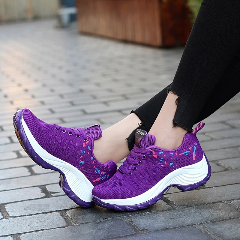 Women Tennis Shoes Sneakers Basket Thick Platform Wedge Lace-Up Breathable Sport Shoes For Woman Ladies Heightening Shoes