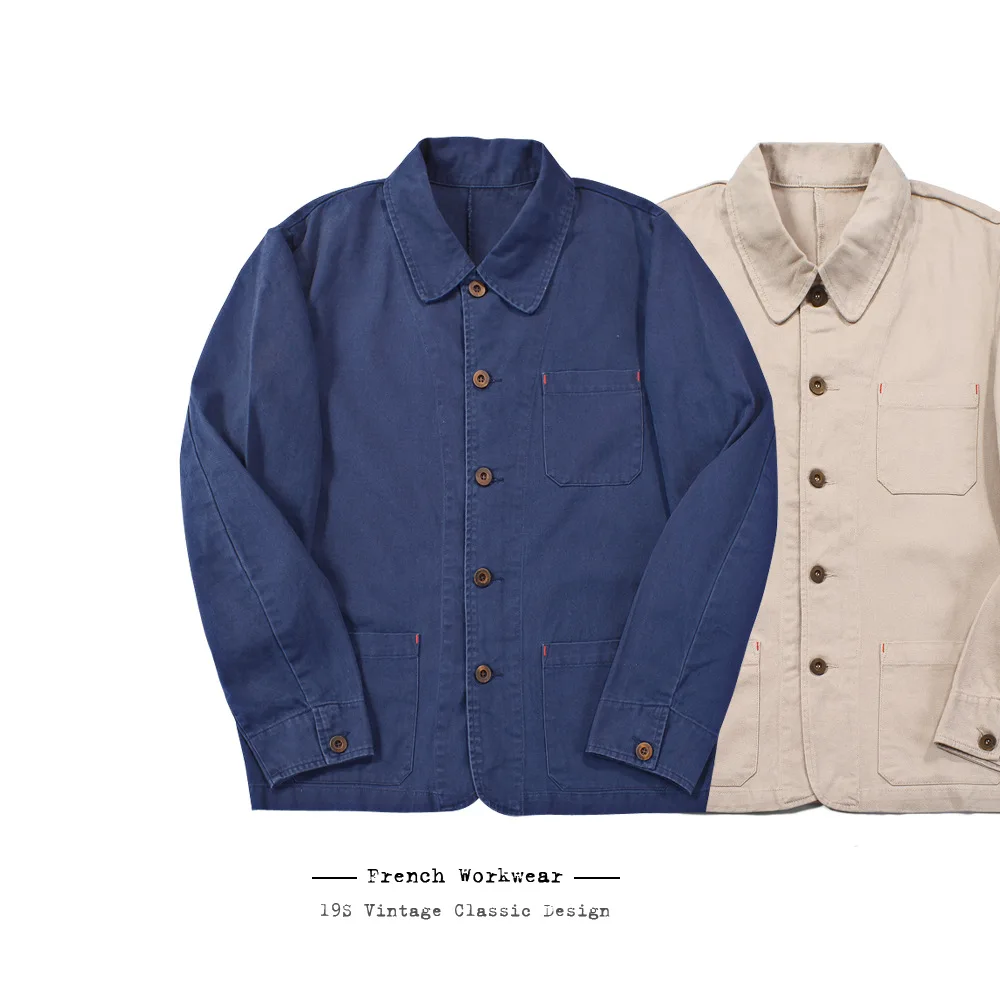 Однотонная мужская Рабочая куртка бежевого цвета индиго классического