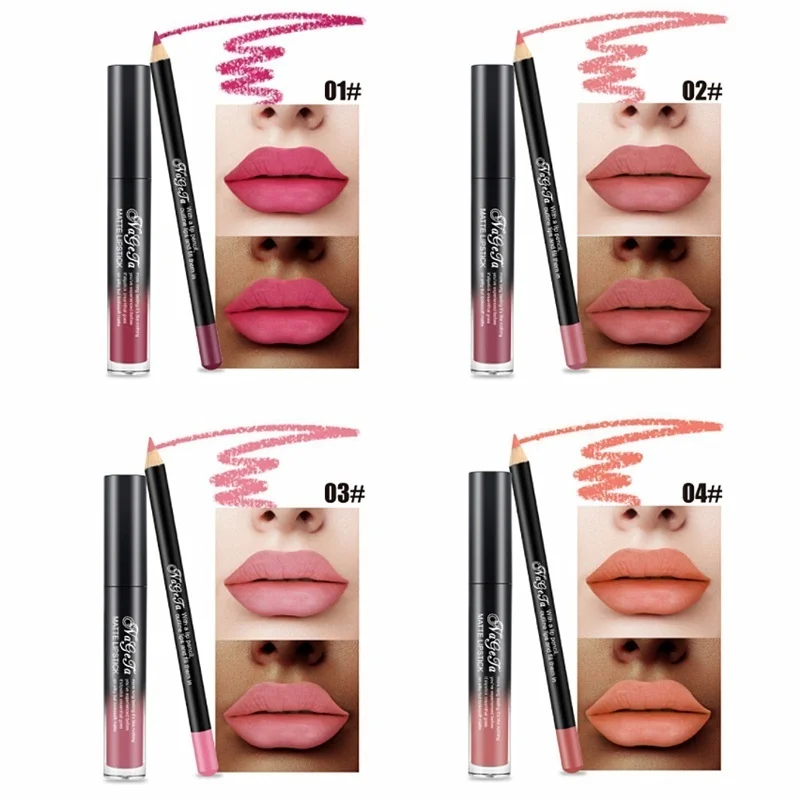 

2pcs/set Liquid Matte Lipstick Lips Pencil Makeup Lasting Waterproof Mate Lip Gloss Rouge Cosmetics Lip Kit Set