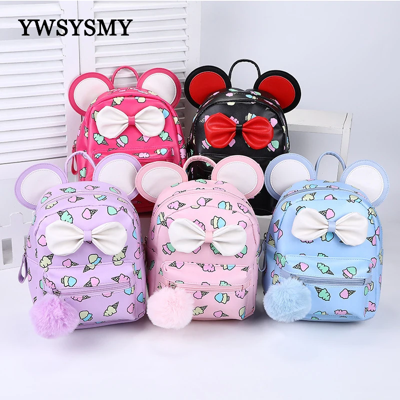 

Mini Children Backpack Leather Girls Bags Kindergarten School Bags 2-3-4-5-6 Years Old Kids Backpack Cute Ears Printed Child Bag