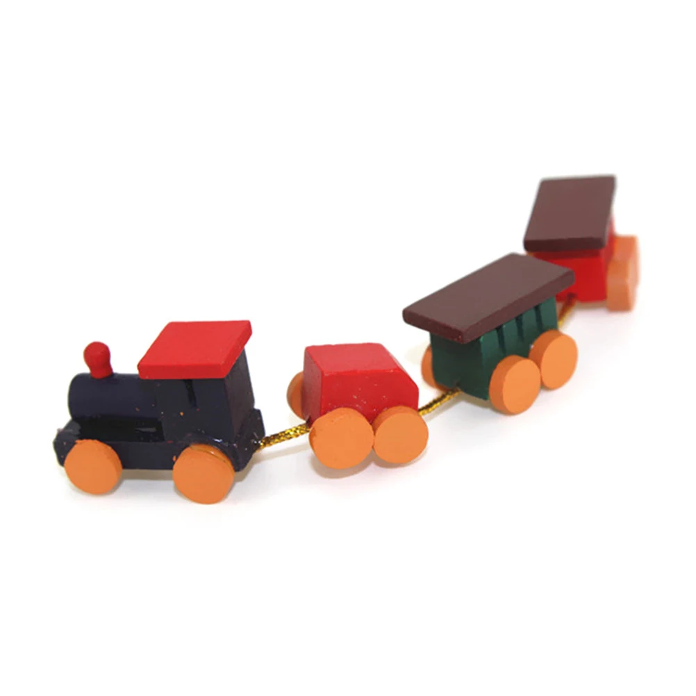 

Wood Trains Model Toys Gifts for Children 1/12 Dollhouse Miniature Painted Wooden Toy Train Set and Carriages Hot sale