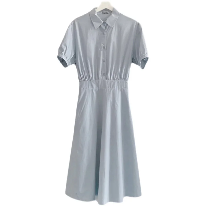 

Chic Summer Vintage Solid Simple Office Lady Shirt Dress Women Single-Breasted A-Line Long Vestidos Female