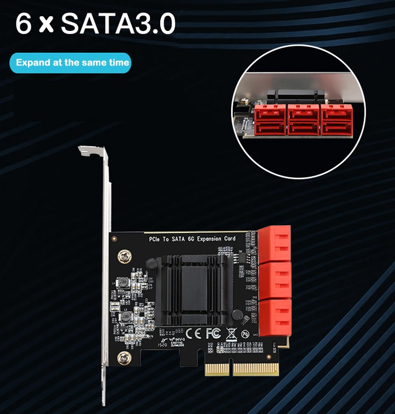 6-портовый чип pci express sata 3 6G ASM1166 быстрое рассеивание тепла X4/X8/X16 pcie 0 Адаптеры