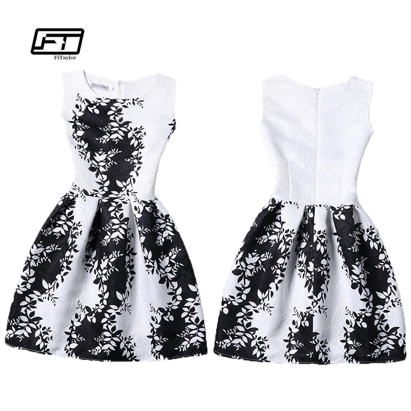 Летнее женское винтажное платье без рукавов с круглым вырезом и цветочным