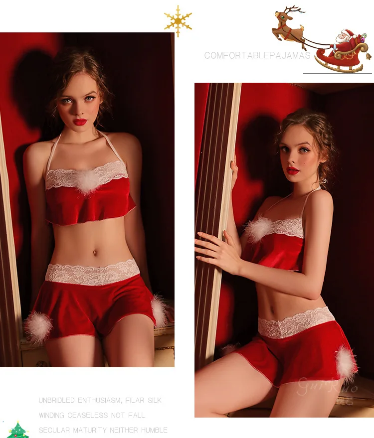 Сексуальное женское нижнее белье комплект рождественской одежды бархатный