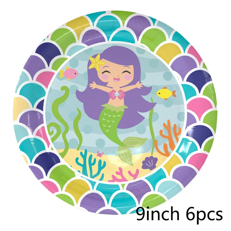 9inch plate 6pcs 3 шт Русалочка хвост бумажный мешок детский душ вечерние экологически чистые крафт бумажный подарочный пакет мешок для русалки тема вечерние поставки - Цвет: 9inch plate 6pcs