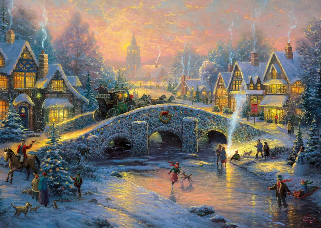 

JOHNSON Winter Cottage River Bridge Winter Snow Christmas Tree backgrounds High quality Computer print party backdrop