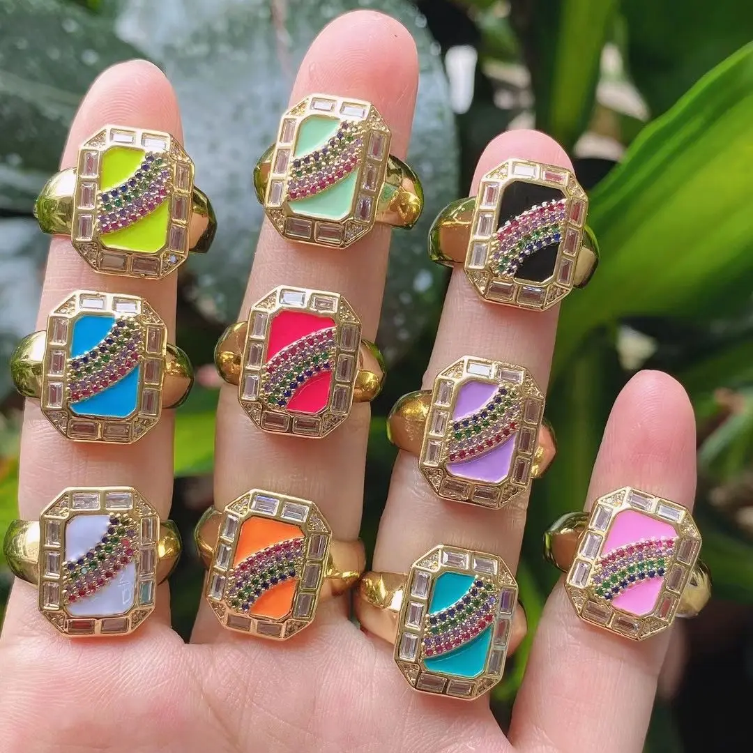 

10PCS, Vintage Rainbow Ring For Women Female Fashion Gold Color CZ Pave Knuckle Geometric Ring Finger Accessories