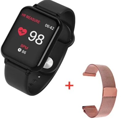add steel strap Умные часы B57, водонепроницаемые, пульсометр, кровяное давление, несколько видов спорта, умные часы для женщин, носимые часы, мужские умные часы - Цвет: add steel strap