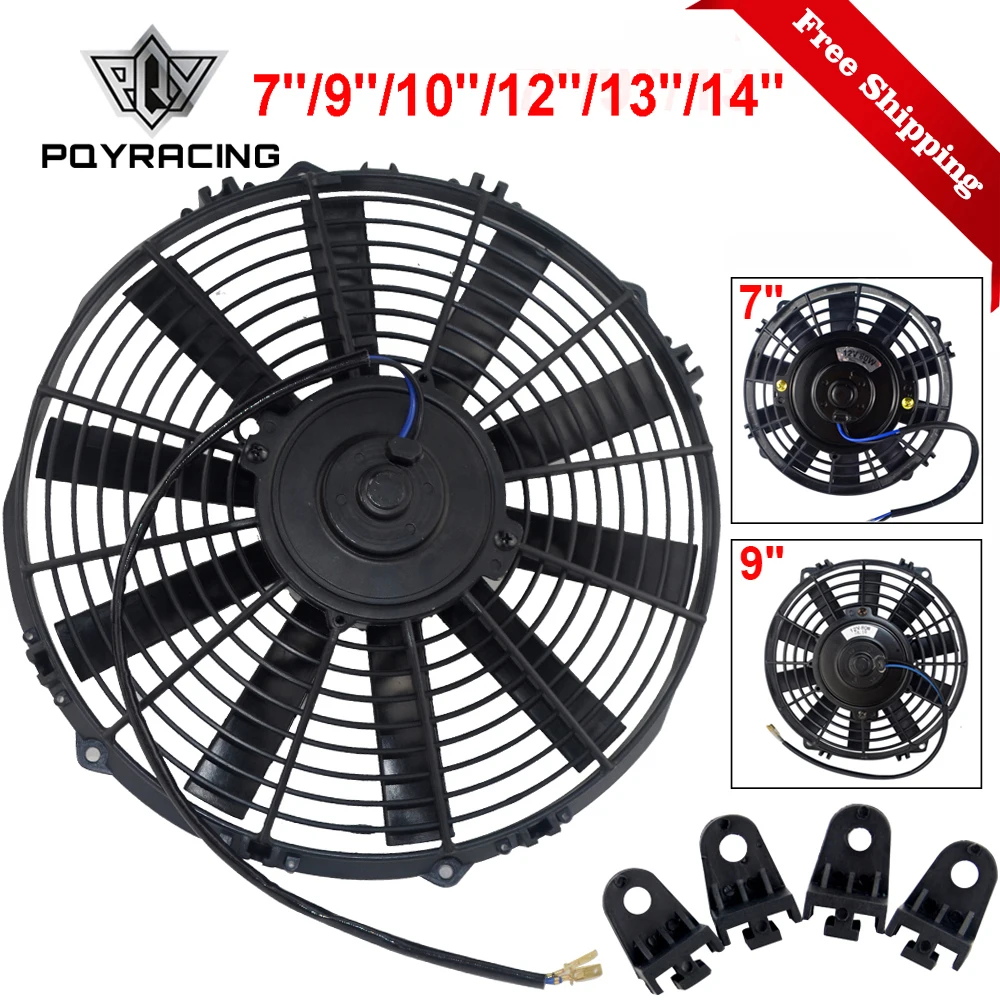 Free Shipping 7 9 10 12 13 14 Inch Universal 12V 80W Slim Reversible Black Blade Electric Cooling Radiator Auto Fan Mounting Kit |