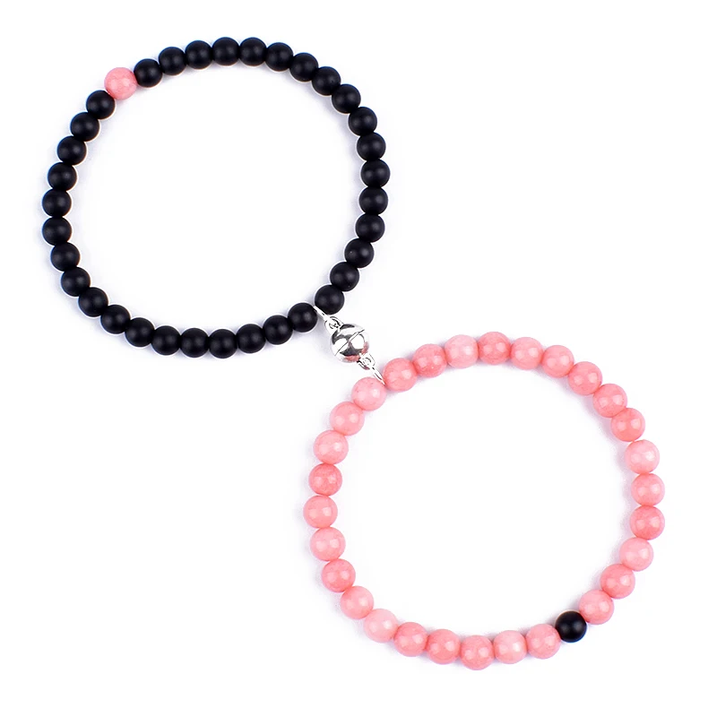 

Fashion Magnet Couples Bracelet Set Distance Natural Lava Stone Tiger Eye Beaded Yoga Bracelets for Men Women Stretch Jewelry
