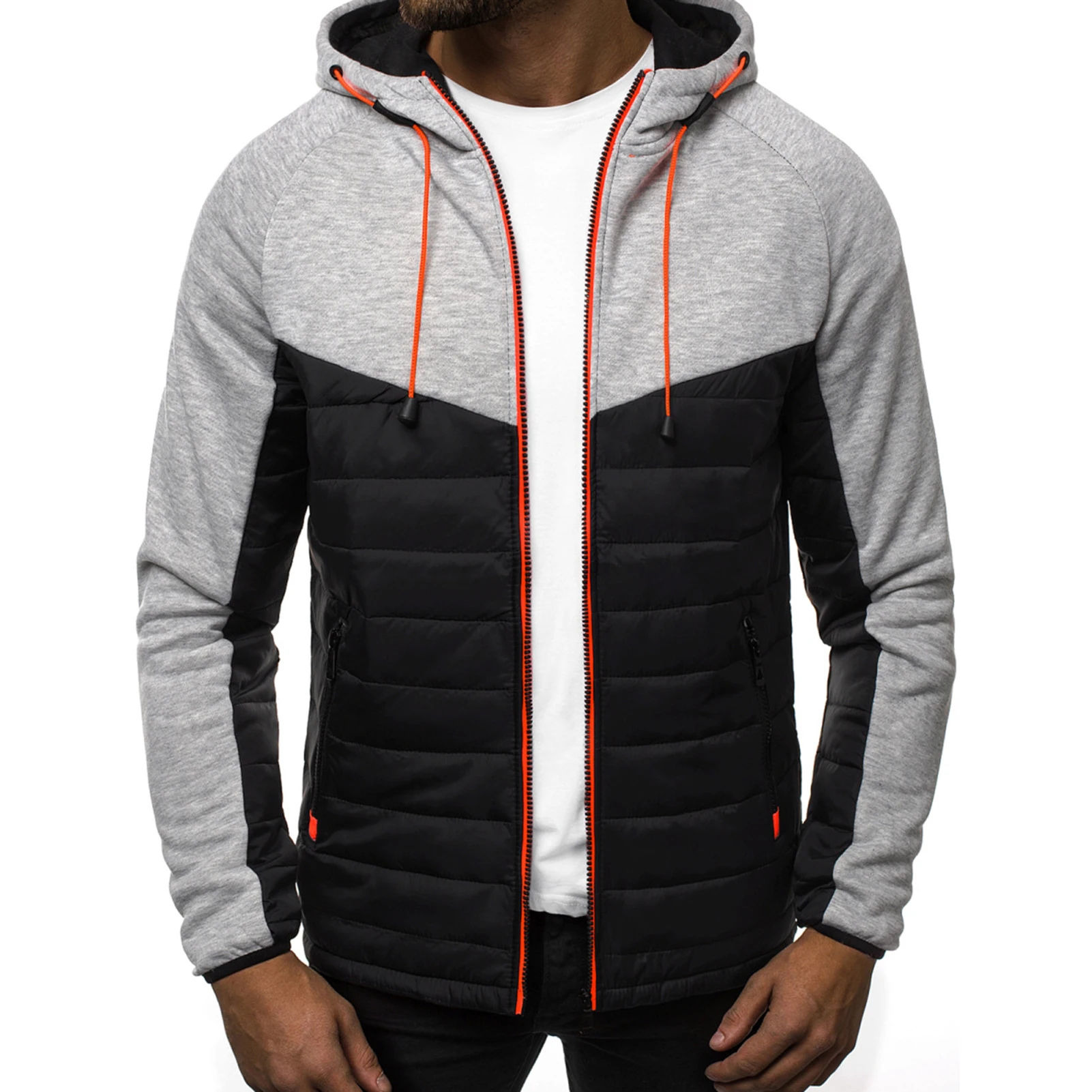 

2020 men jacket Autumn Winter Men Casual Long Sleeve Hoodie Zip Color Block Pockets Hooded Coat Men Clothing
