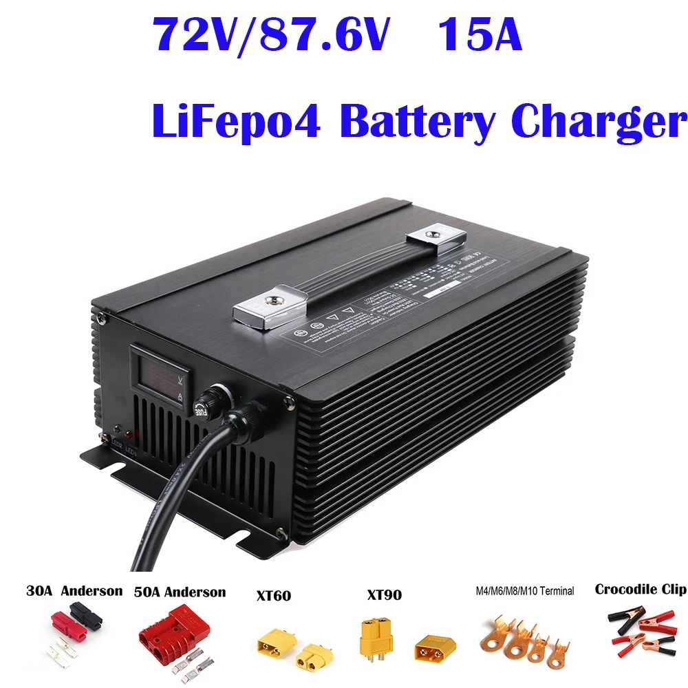 

1500W Electric Bike Scooter Charger 72V 87.6V 15A LiFepo4 Battery Charger with T Output Plug for 24S 72V LiFepo4 Battery Pack