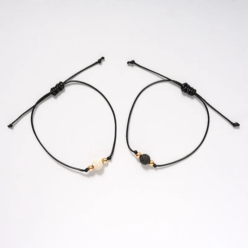 

Volcanic Stones Hand Woven Lava Stones Beads Bracelet Wax String Jewelry