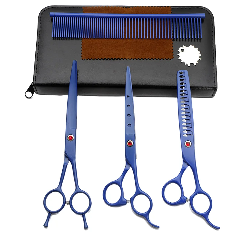 

7-дюймовые синие профессиональные японские ножницы из нержавеющей стали для стрижки волос филировка Изогнутые Ножницы Набор для ухода за питомцами