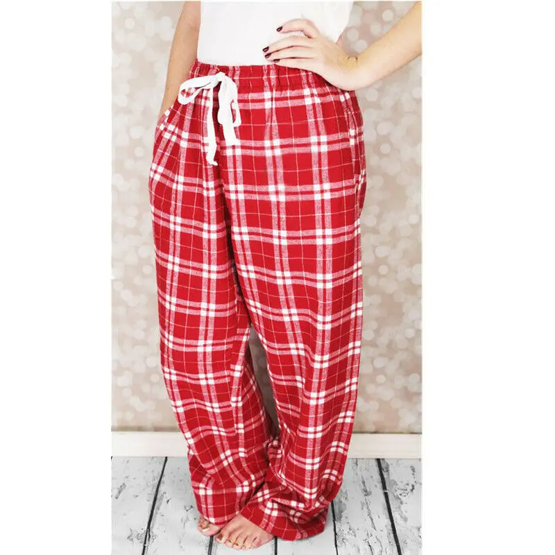 Женские свободные широкие брюки на завязках повседневные для сна в клетку