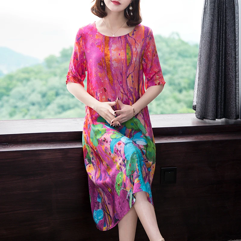 Spring 2020 Summer Print Silk Dress Female Floral Beach Bohemian Casual Elegant Women's Dresses Vestido KJ1857 | Женская одежда