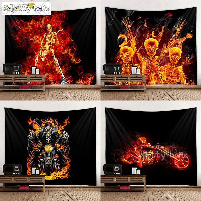 Скелет индийская Мандала хиппи гобелен настенный адский дьявол Богемный