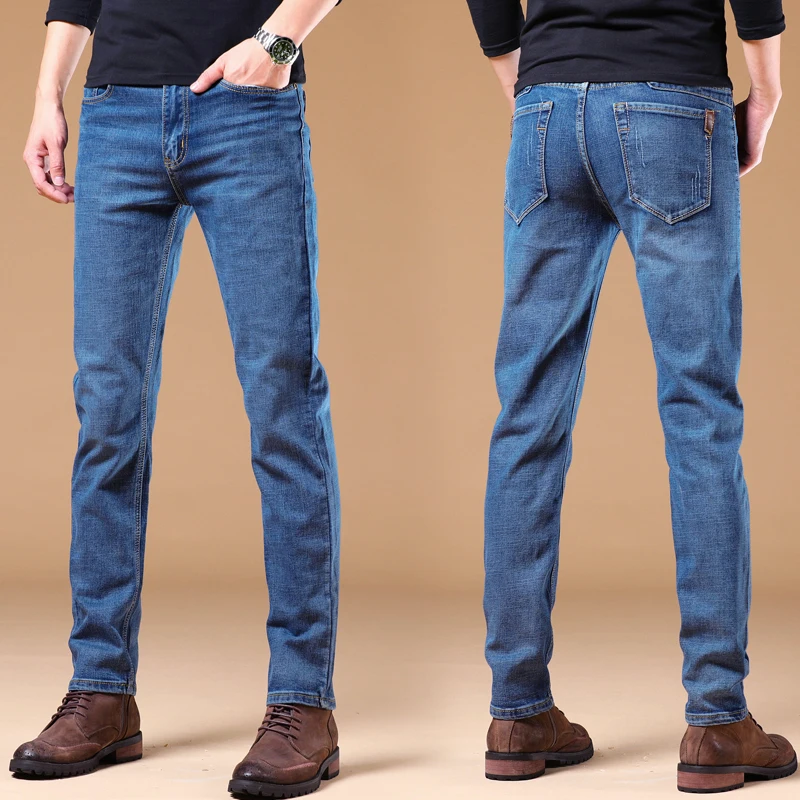 Зимние теплые мужские флисовые повседневные Прямые джинсы стрейч плотные