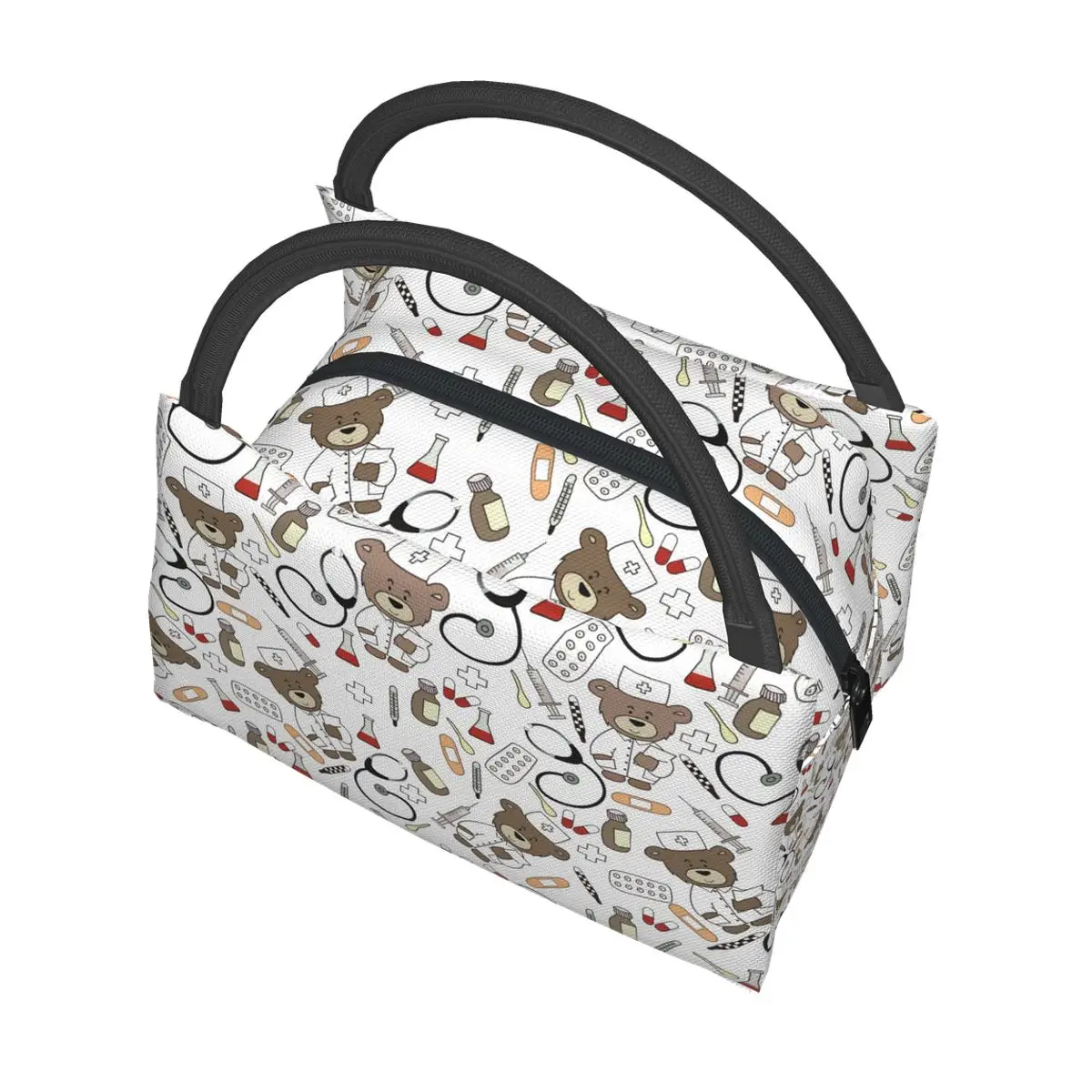 

NOISYDESIGNS Fresh Food Containers Cartoon Nurse Bear Print Oxford Cloth Portable Zipper Thermal Lunch Bags For Women