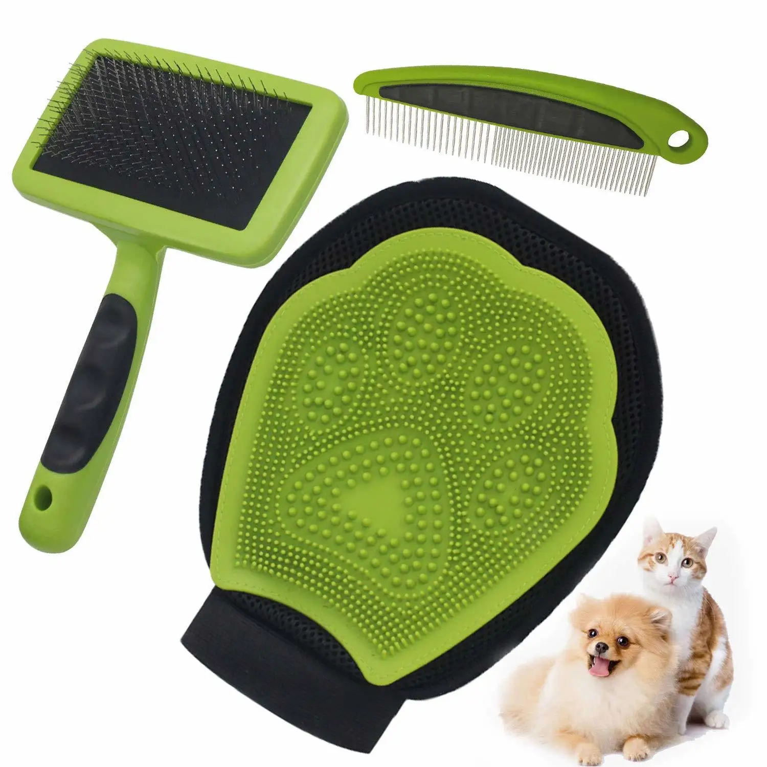 

Self Cleaning Pet Slicker Brush Grooming Set 3-in-1 Dog Cat Shower Gloves Pet Hair Removal Needle Comb Pets Massage Bath Suit