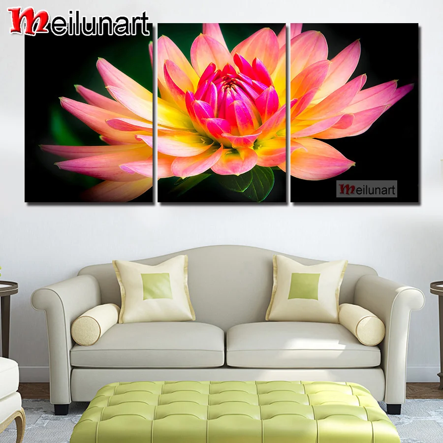 

Blooming lotus flowers mosaic 5d diy diamond painting cross stitch triptych full diamond embroidery kits home decoration AS1686