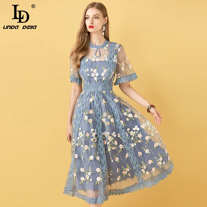 Женское Сетчатое платье миди LD LINDA DELLA летнее дизайнерское в стиле бохо с