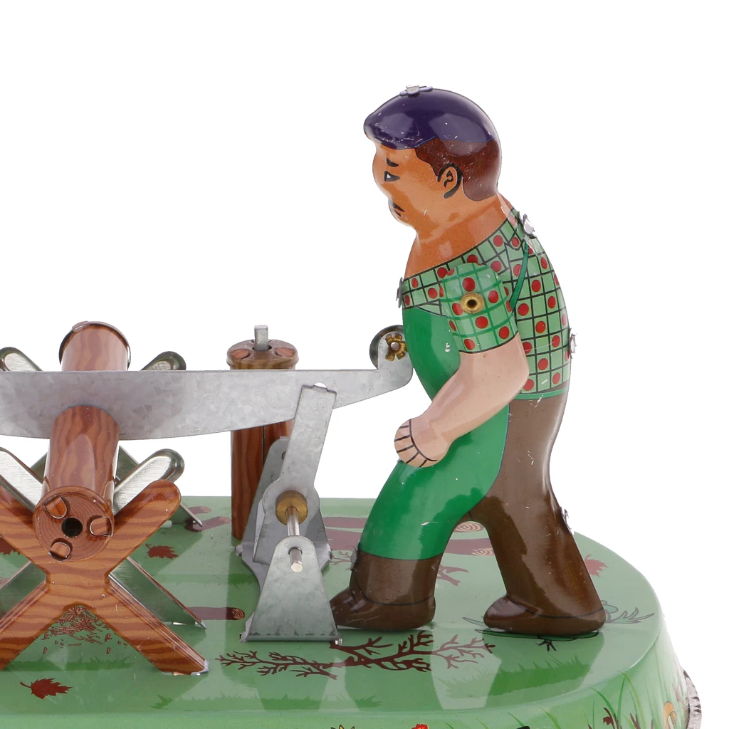 

Classic Clockwork Tin Toy Farmers Sawmilling Wind Up Kids Collectible Toys