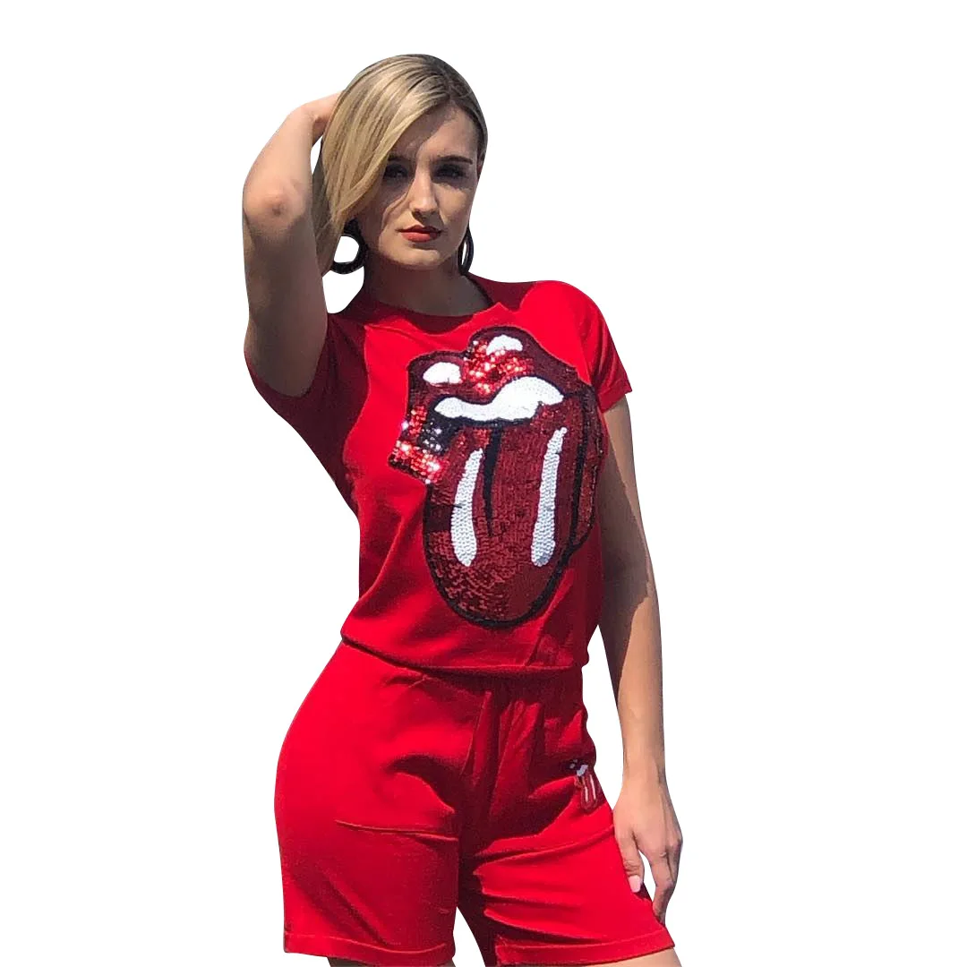 Новинка женский летний комплект из 2 предметов с блестками футболка пуловер +