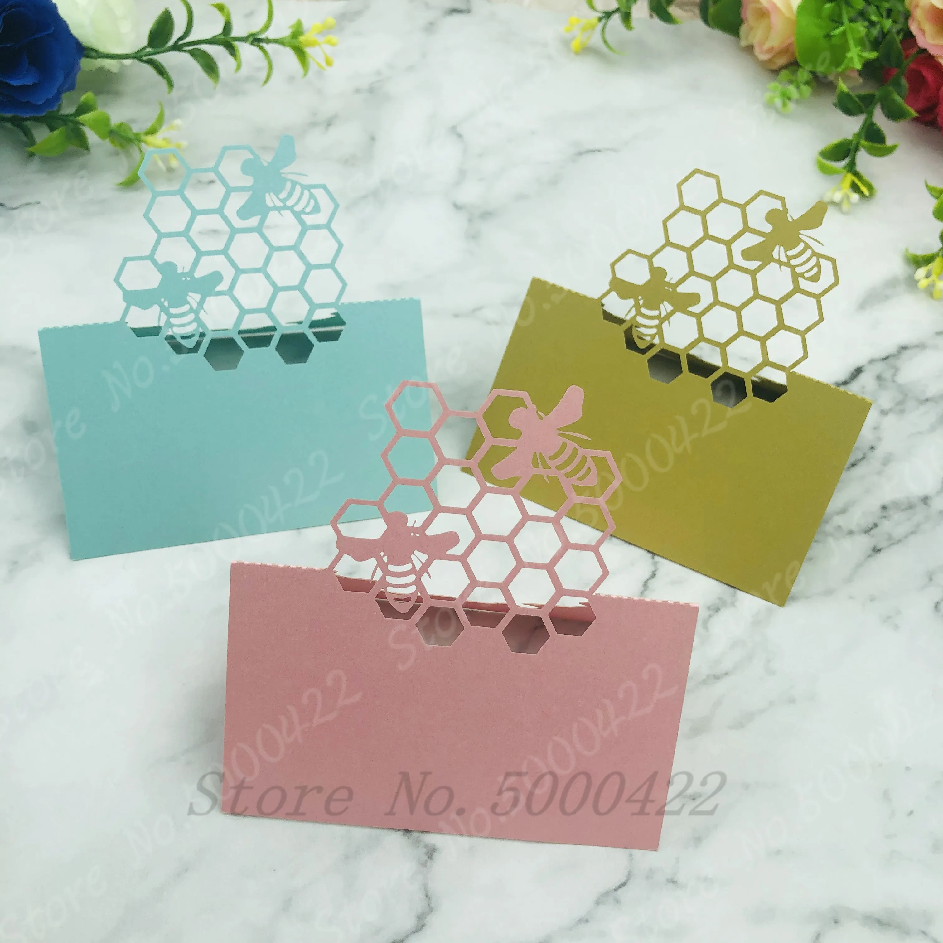 50pcs Free Shipping Laser Cut Little Bee Design Paper Place Name Wedding Invitation Cards Baby Shower Birthday Party Table | Дом и сад